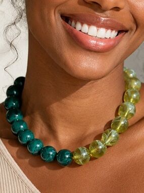 Two-Tone Green and Chartreuse Beaded Necklace